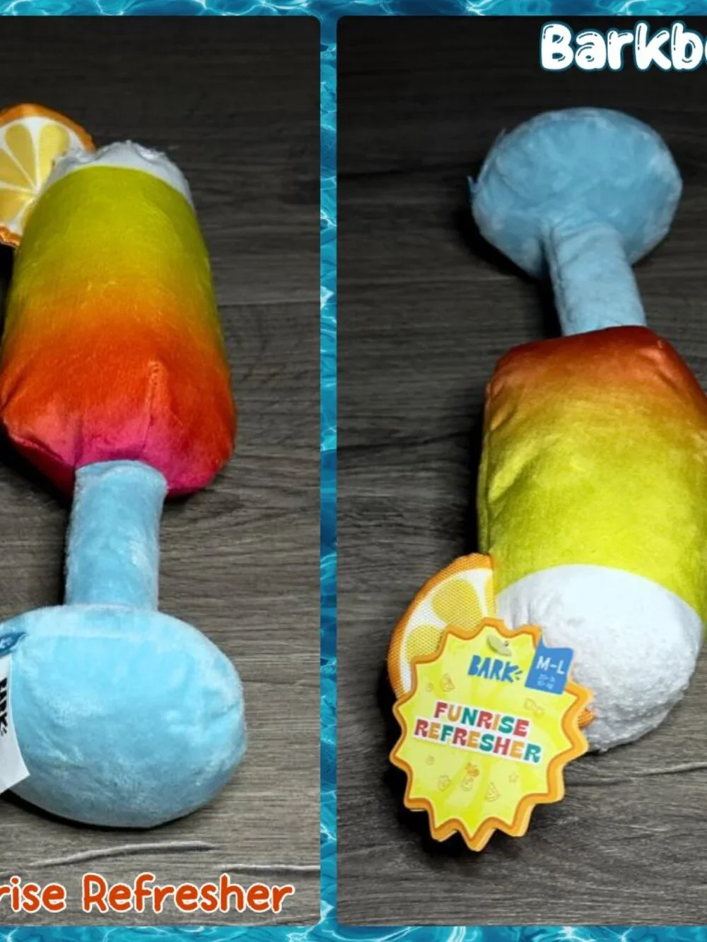 Bark Box Tina The Tubular Unicorn & FUNRISE REFRESHER Mimosa Pool M-L Dog Toy